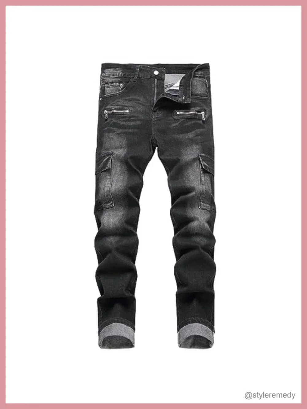 Slim Fit Stretch Jeans with Side Cargo Pockets